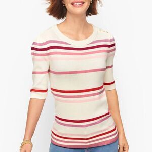 Talbots elbow sleeve pink and ivory stripe sweater top woman's size XLP